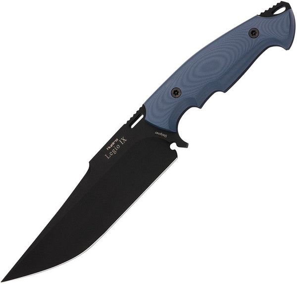 Hydra Knives Legio IX Fixed Blade Blue G10 Black Powder Coated Clip Point Sleipner