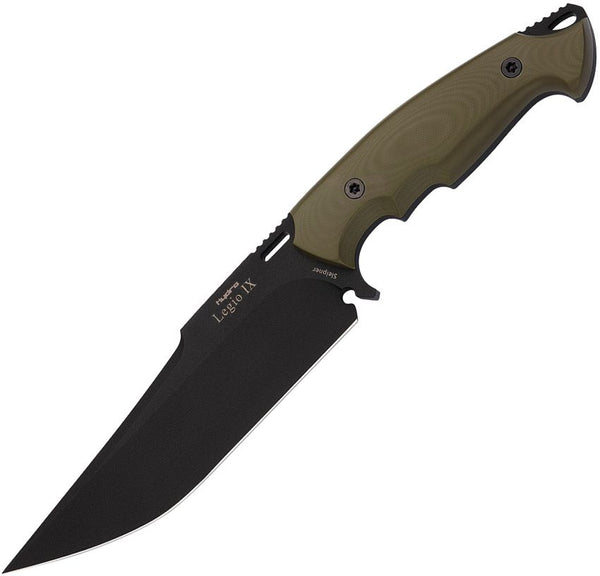 Hydra Knives Legio IX Fixed Blade Green G10 Black Powder Coated Clip Point Sleipner