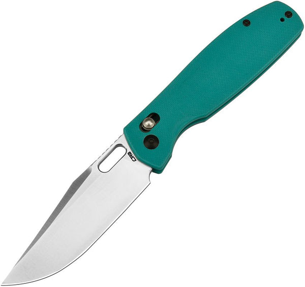 CJRB Prado Crossbar Lock Aqua Green G10 Satin Clip Point AR-RPM9