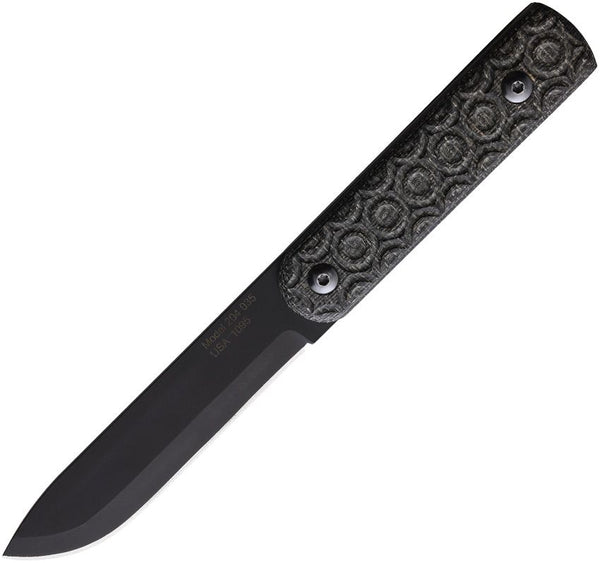 Jason Perry Blade Works Puukko Fixed Blade Blackout Burlap Micarta Powder Coated 1095HC