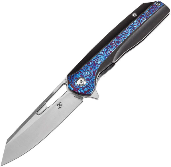 Kansept Knives Shard Framelock Black Stonewash Titanium w Timascus Inlay Satin CPM S35VN