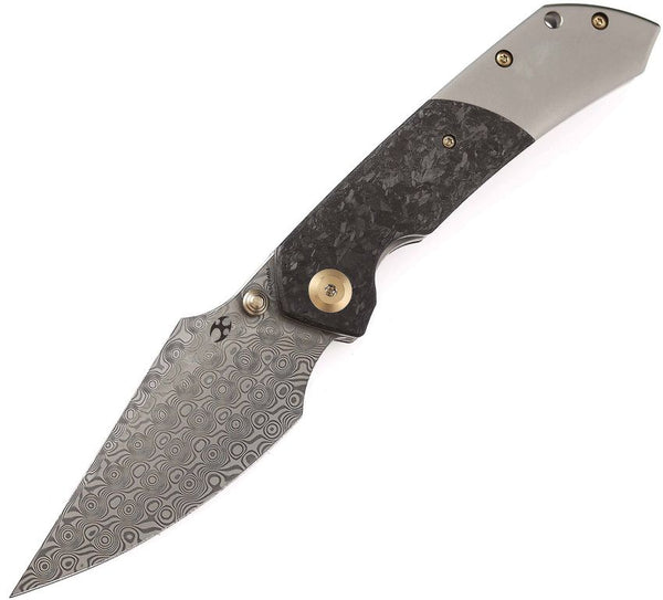 Kansept Knives Fenrir Linerlock Bead Blast Titanium w Shred CF Inlay Damascus