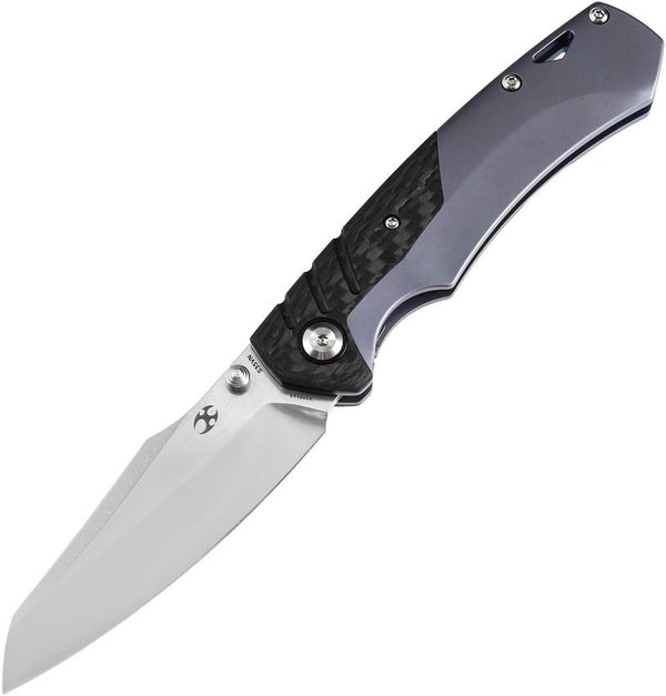 Kansept Knives Weim Framelock Blue Titanium w CF Satin Sheepsfoot CPM S35VN