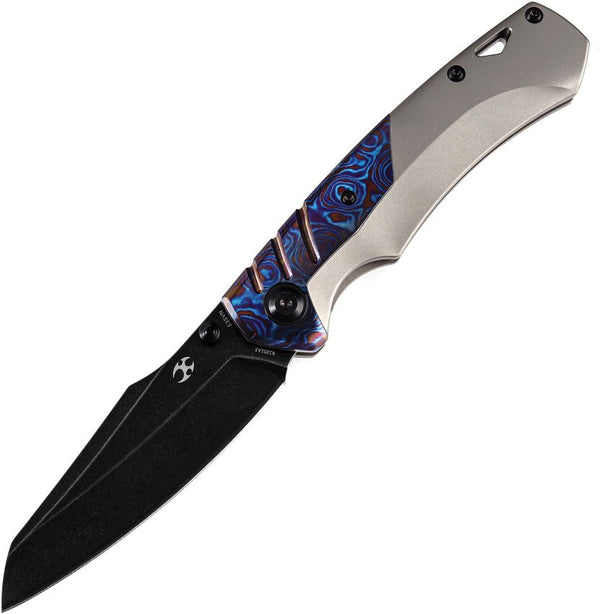 Kansept Knives Weim Framelock Gray Titanium w Timascus Black Stonewash Sheepsfoot CPM S35VN