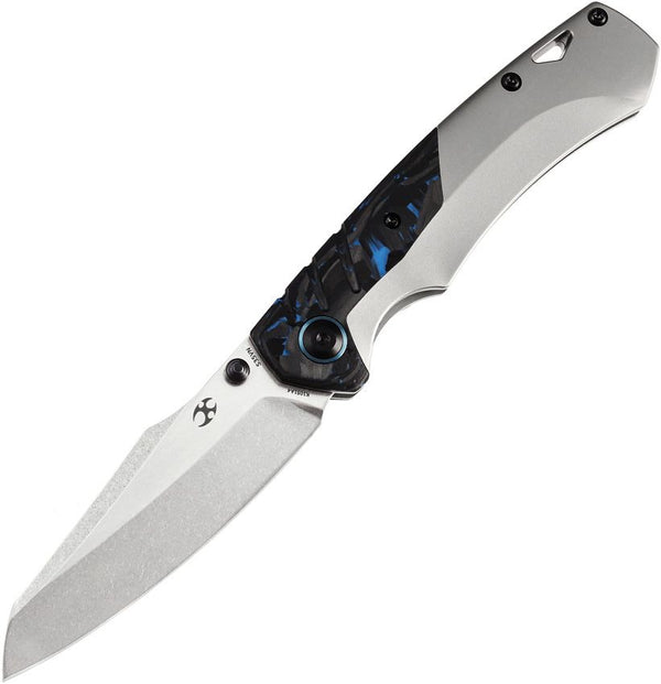 Kansept Knives Weim Framelock Gray Titanium w Blue CF Satin Sheepsfoot CPM S35VN