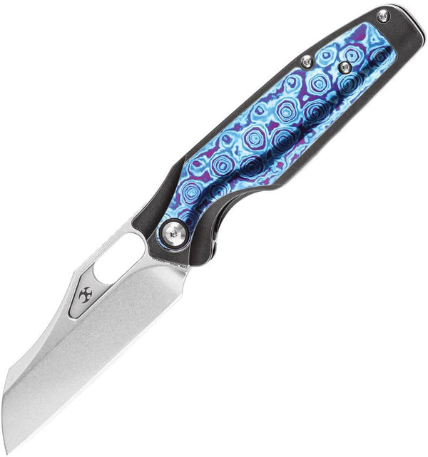 Kansept Knives Tuckamore Framelock Black SW Titanium w Timascus Inlay Stonewash CPM-20CV