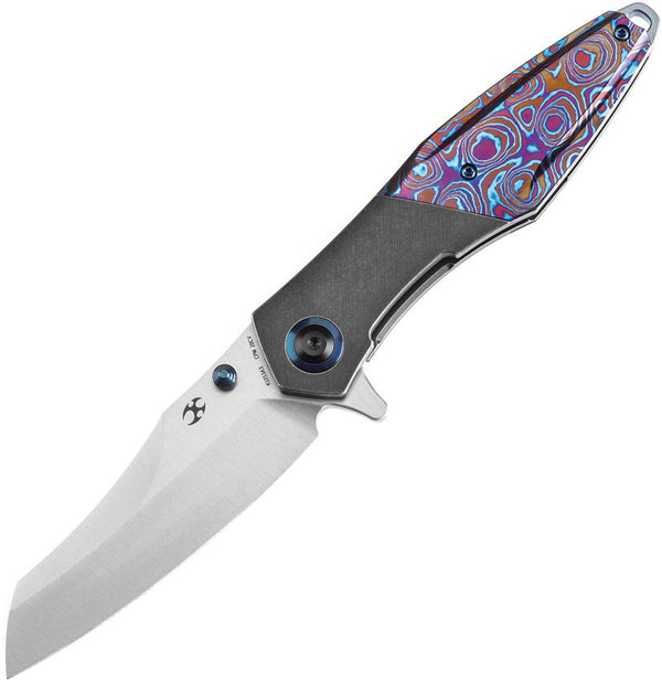 Kansept Knives Mistaken Framelock Black Stonewash Titanium w Timascus Inlay Satin CPM-20CV