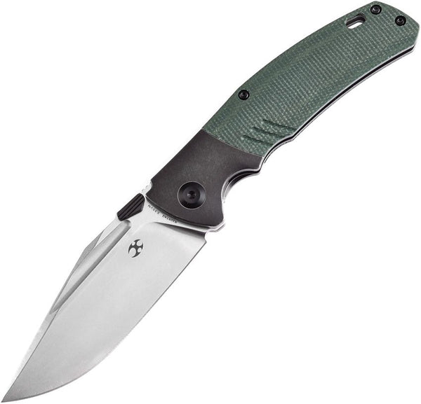 Kansept Knives Hinterland Framelock Black SW Titanium w Green Canvas Micarta Stonewash  CPM S35VN