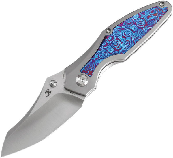 Kansept Knives Baba Yaga Framelock Bead Blast Titanium w Timascus Inlay Satin Wharncliffe CPM-20CV