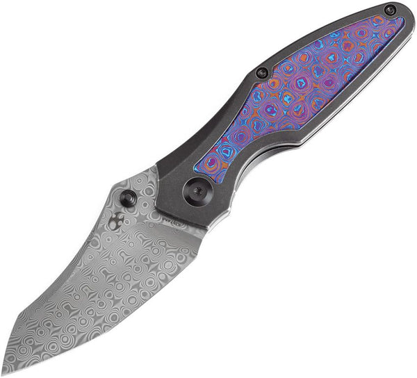 Kansept Knives Baba Yaga Framelock Black Stonewash Titanium w Timascus Inlay Damascus Blade