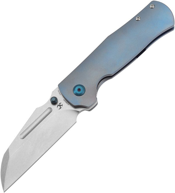 Kansept Knives Dreadnaught Blue Anodized Titanium Stonewash Cleaver CPM S35VN