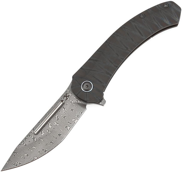 Kansept Knives Hira Framelock Flame Anodized Titanium Damascus