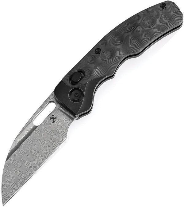 Kansept Knives Vivid Crossbar Lock Rose CF Wharncliffe Damascus