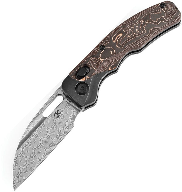 Kansept Knives Vivid Crossbar Lock Copper CF Wharncliffe Damascus