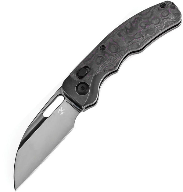 Kansept Knives Vivid Crossbar Lock Black Titanium w Purple Haze Fat Carbon Inlay Wharncliffe Mirror DLC CPM S35VN