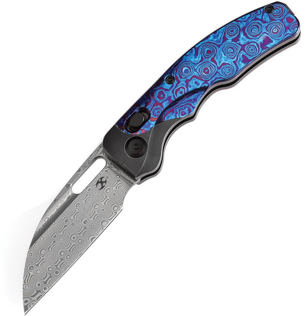 Kansept Knives Vivid Crossbar Lock Black Stonewash Titanium w Timascus Inlay Wharncliffe Damascus