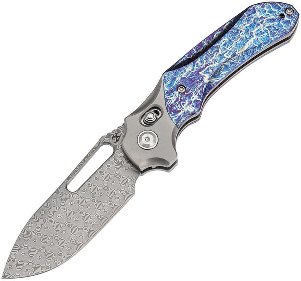 Kansept Knives Quasar Crossbar Lock Lightning Strike Anodized Titanium Damascus