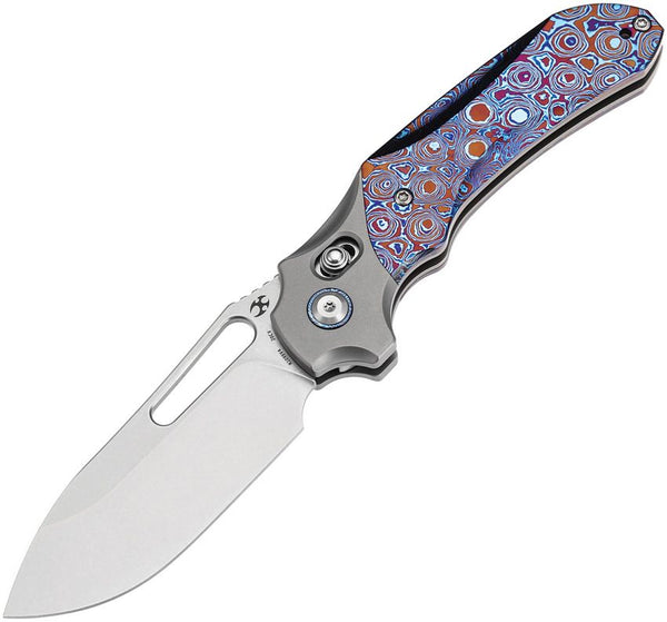 Kansept Knives Quasar Crossbar Lock SW Titanium w Timascus Inlay Stonewash CPM-20CV