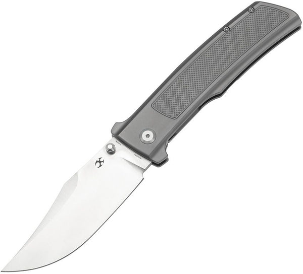 Kansept Knives Bison Framelock Gray Frag Pattern Titanium Satin Bowie CPM S35VN