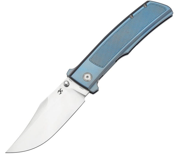 Kansept Knives Bison Framelock Blue Frag Pattern Titanium Satin Bowie CPM S35VN