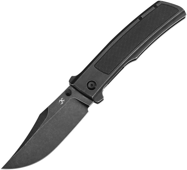 Kansept Knives Bison Framelock BSW Frag Pattern Titanium BlackWash Bowie CPM S35VN