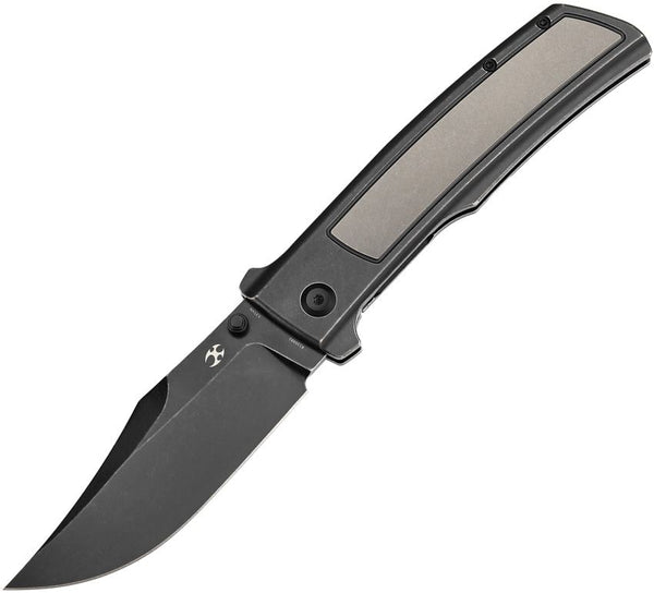 Kansept Knives Bison Framelock Gray/Black Stonewash Titanium BlackWash Bowie CPM S35VN