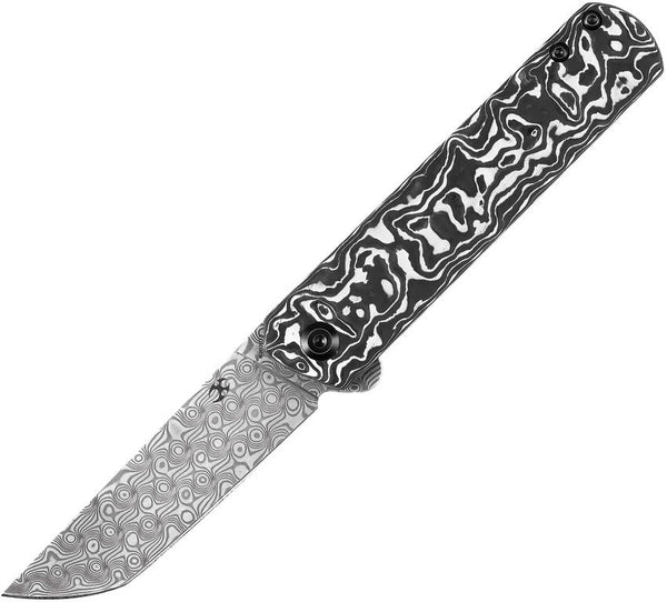 Kansept Knives Foosa Slip Joint Black/White Carbon Fiber Damascus