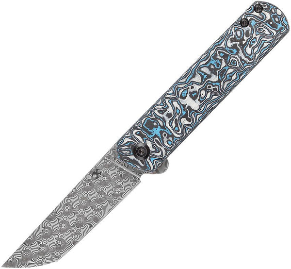 Kansept Knives Foosa Slip Joint Blue/White Carbon Fiber Damascus