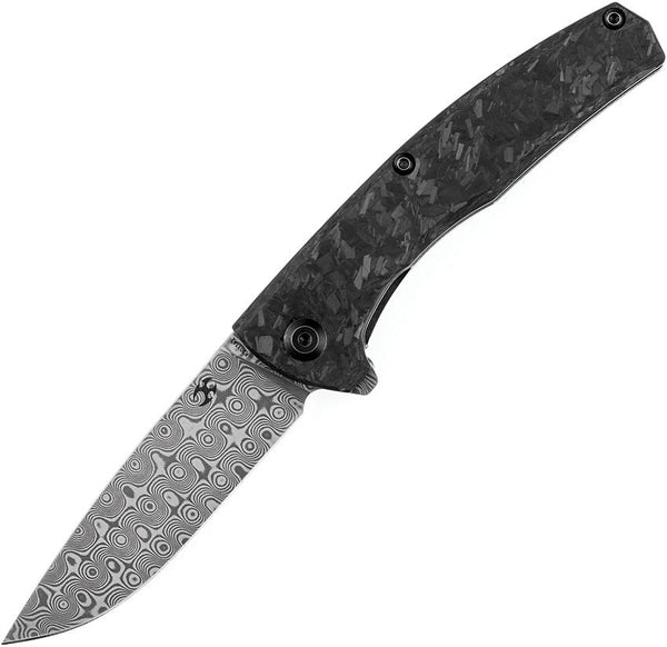 Kansept Knives AGI Framelock Twill Carbon Fiber w Black Stonewash Titanium Back Damascus