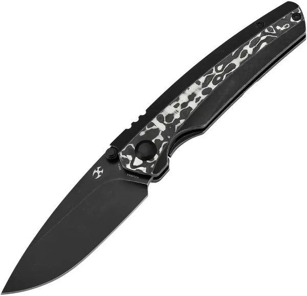 Kansept Knives Raven BlackWash Titanium w Black & White Nebula Carbon Fiber Inlay CPM-20CV
