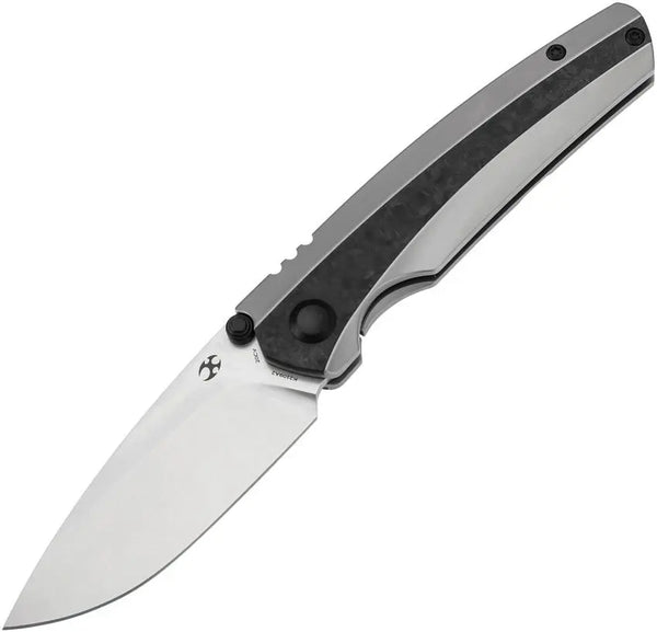 Kansept Knives Raven Bead Blast Titanium w Shredded Carbon Fiber Inlay Stonewash CPM-20CV