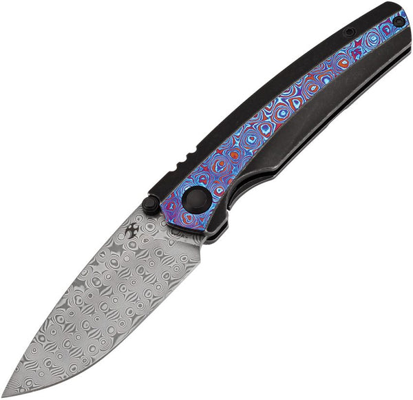 Kansept Knives Raven Framelock BlackWash Titanium w Timascus Inlay Drop Point Damascus