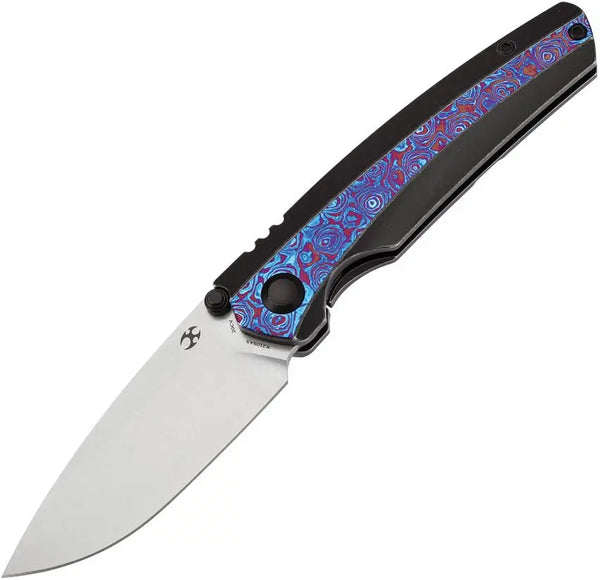 Kansept Knives Raven BlackWash Titanium w Timascus Inlay Stonewash CPM-20CV