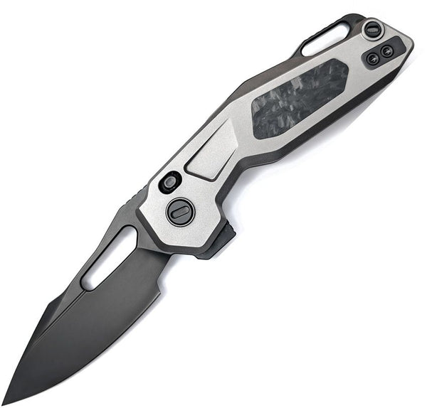 Ketuo Mini Griffin Button Linerlock Gray Titanium w Shredded CF Black Titanium Coated Bohler M390