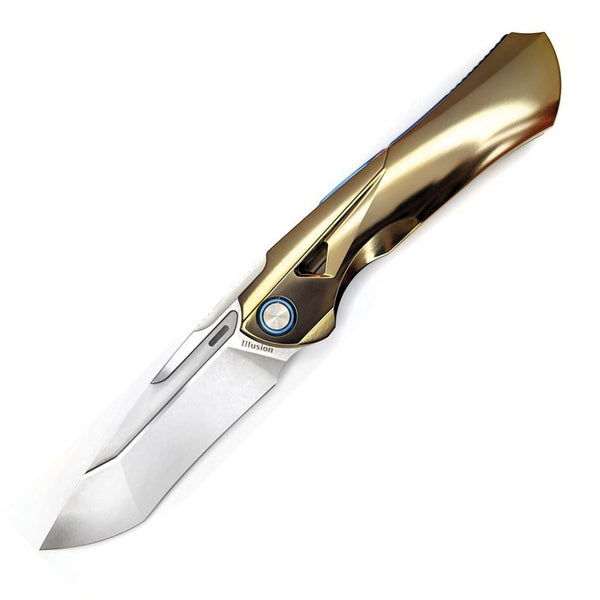 Ketuo Illusion Framelock Gold TiNi Titanium Satin Bohler M390