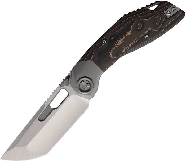 Ketuo Yakuza Framelock Copper Foil Carbon Fiber w Titanium Bolsters Stonewash Tanto Bohler M390