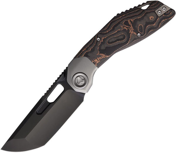 Ketuo Yakuza Framelock Copper Foil Carbon Fiber w Titanium Bolsters Black PVD Tanto Bohler M390