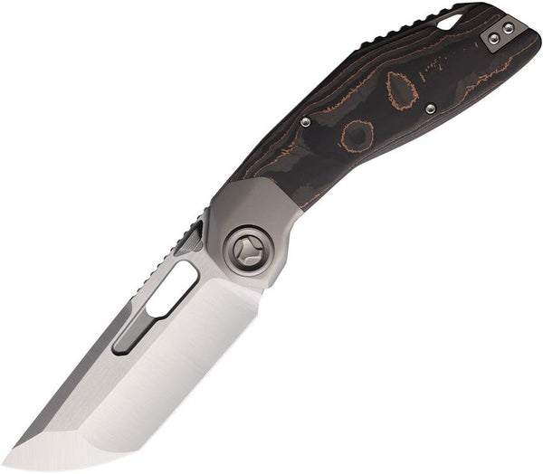 Ketuo Yakuza Framelock Copper Foil Carbon Fiber w Titanium Bolsters Satin Tanto Bohler M390