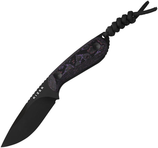Kizer Cutlery Buddy Fixed Blade Purple Haze Fat Carbon Fiber Black DLC coated CPM-4V