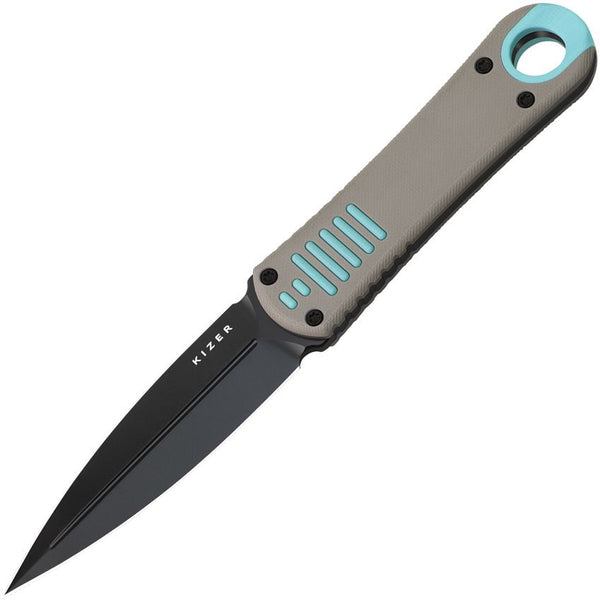 Kizer Cutlery Hidden Agenda Fixed Blade Gray & Blue G10 Black PVD D/E AEB-L