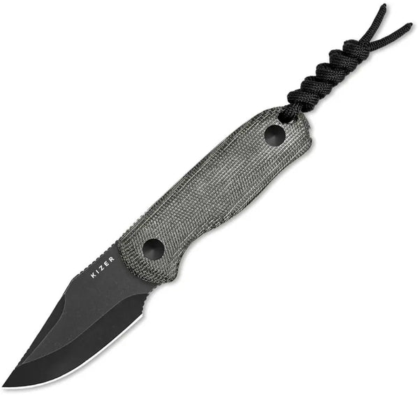 Kizer Cutlery Drop Bear Fixed Blade Black Micarta Black Stonewash Clip Point AEB-L