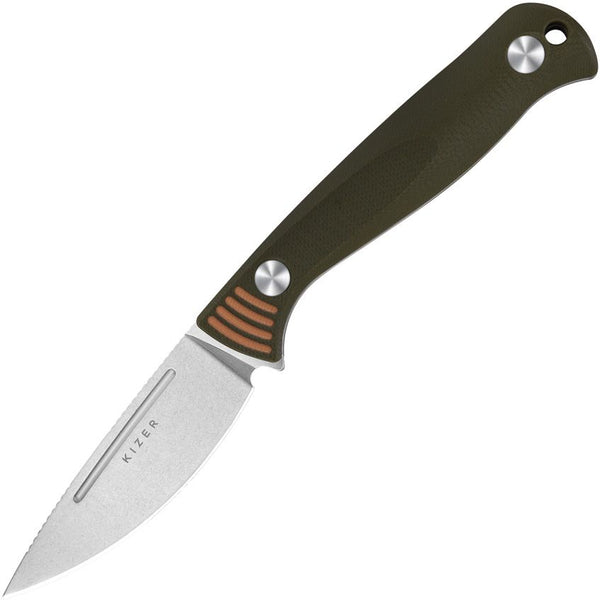 Kizer Cutlery Evenki 1 Fixed Blade Green & Orange G10 Stonewash AEB-L