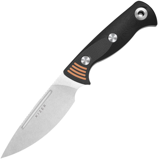 Kizer Cutlery Evenki 3 Fixed Blade Black & Orange G10 Stonewash AEB-L