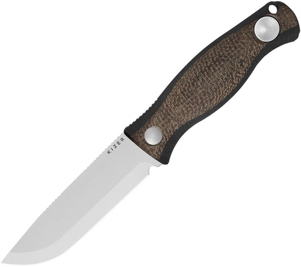 Kizer Cutlery Polaris Fixed Blade Brown Burlap Micarta & G10 Satin AEB-L