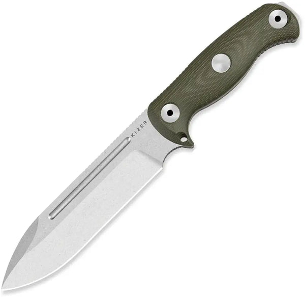 Kizer Cutlery Drop Bear 7 Fixed Blade Green Canvas Micarta Stonewash AEB-L