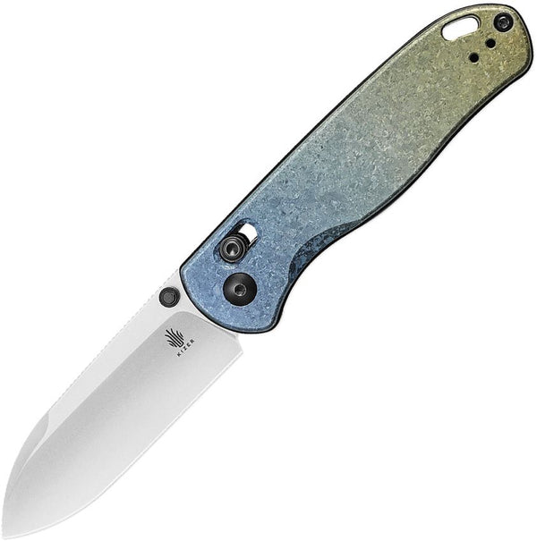 Kizer Cutlery Drop Bear Clutch Lock Blue & Gold Titanium Stonewash LC200N