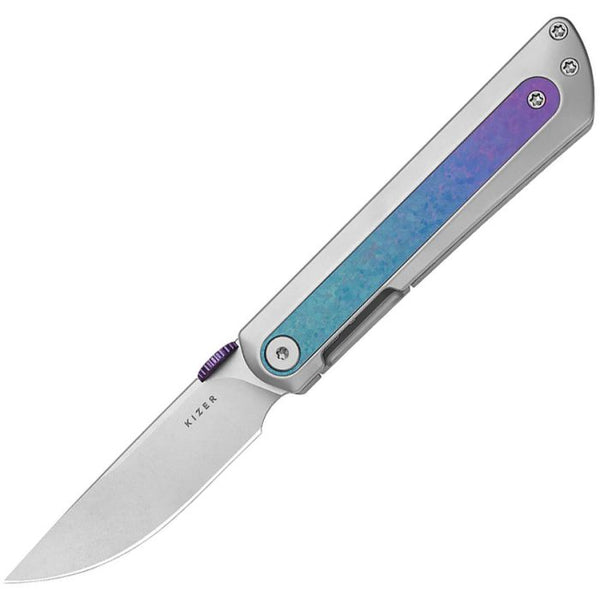 Kizer Cutlery Quoll Framelock Crystal Titanium w Crystallized Ti Inlay Stonewash S45VN