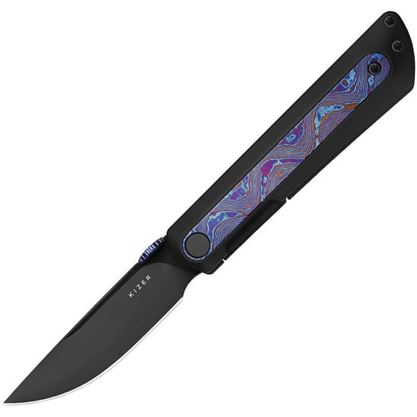 Kizer Cutlery Quoll Framelock Blackout Titanium w Timascus Inlay DLC Coated S45VN