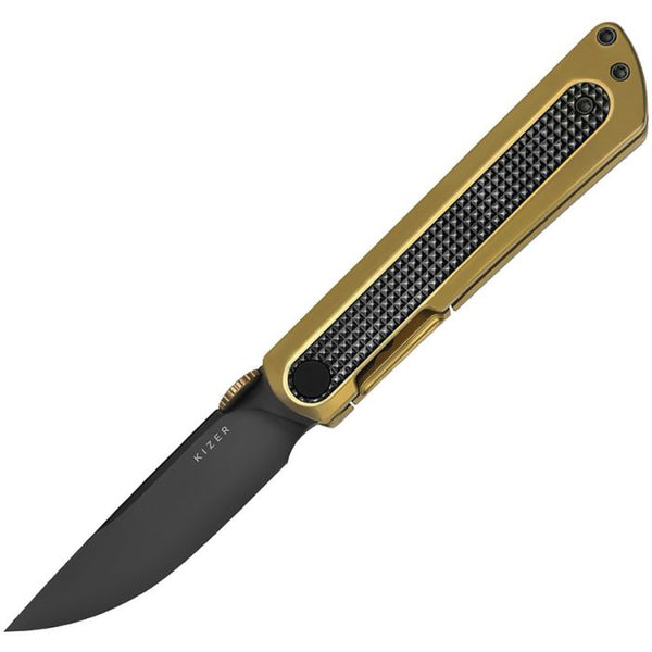 Kizer Cutlery Quoll Framelock Gold Titanium w Zirconium Inlay Black DLC Coated S45VN