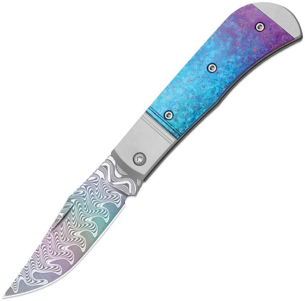 Kizer Cutlery Trestle Rainbow Crystallized Titanium Damascus